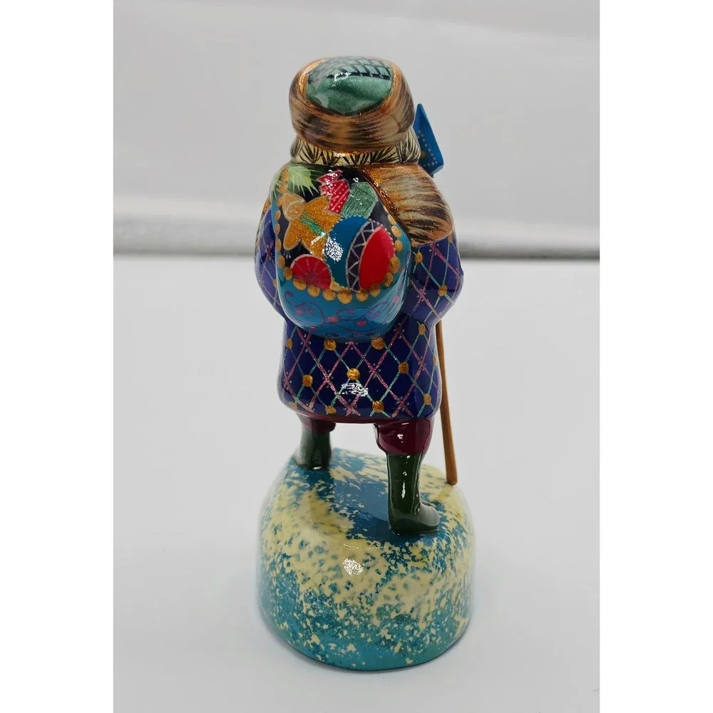 Russian Bogorodskoye Ded Moroz Santa Hand Carved Painted Wood Figurine Signed